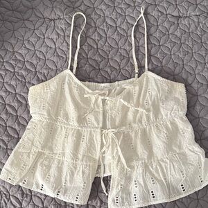Elegant Cream Eyelet Lace Tie-Front Camisole